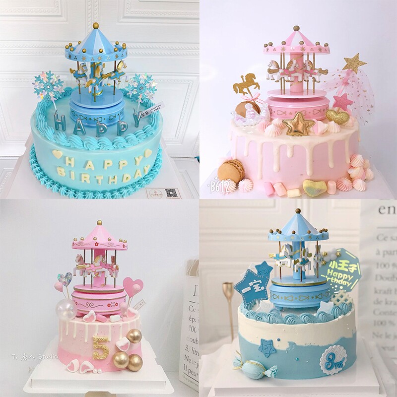 Carousel Music Box Children's Birthday Cake Decoration Baking Dessert Party Supplies Music Box