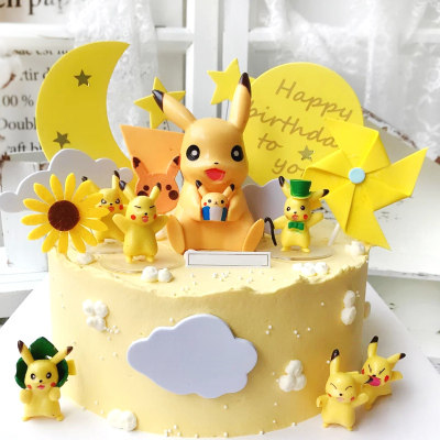 Pikachu Cake Decoration Poke Ball Net Red Baking Dress Up Dessert Table Children's Happy Birthday Plug-in