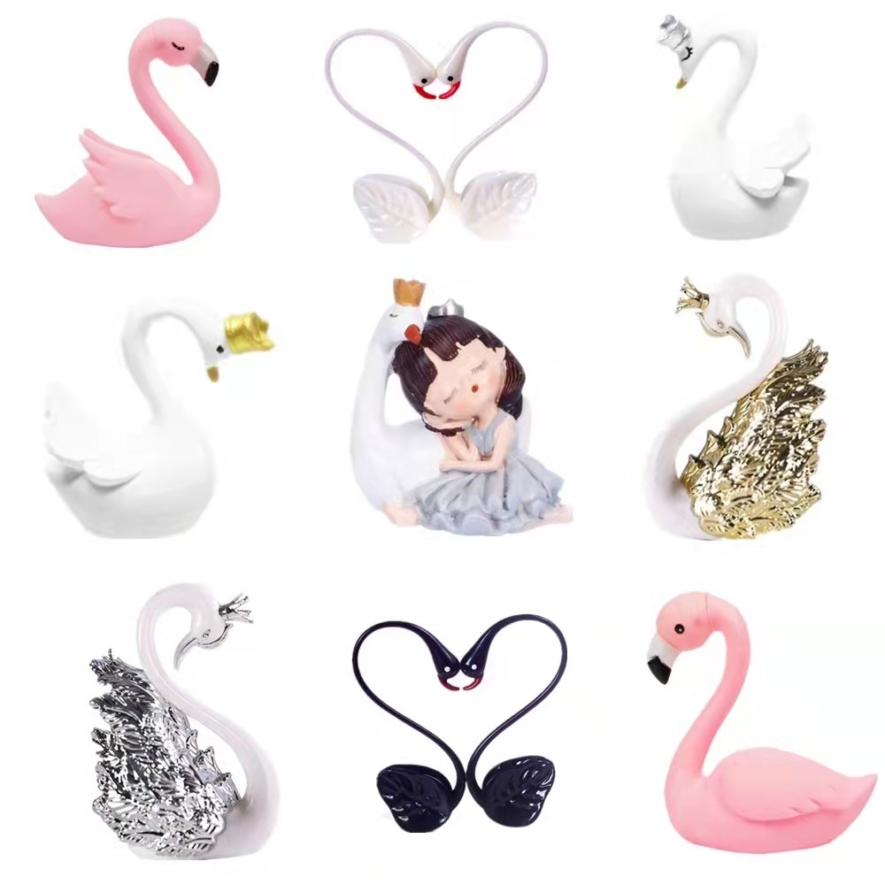 Flamingo swan cake decoration ornaments gold-plated silver crown swan party decoration plug-in wedding confession flag