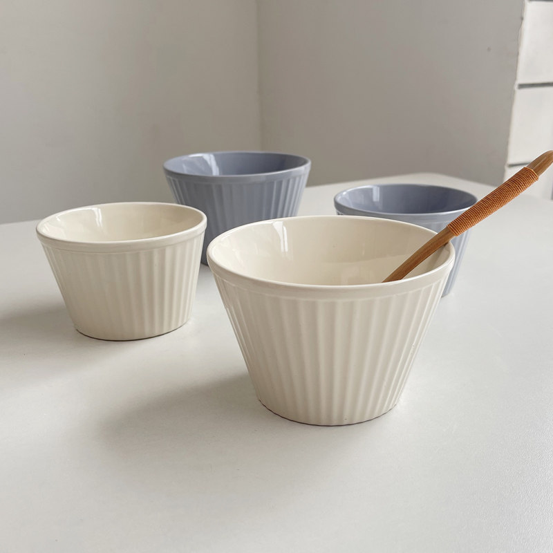 Korean fresh and light cream lavender purple line ceramic breakfast cereal bowl, fruit yogurt dessert small soup bowl