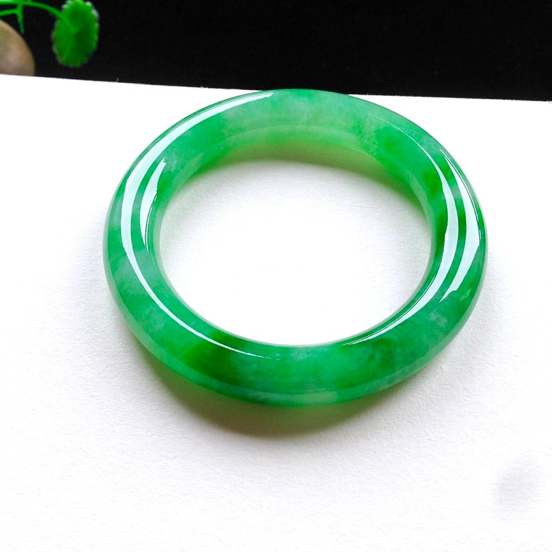 Natural Burmese ice species floating flower sun green jade bracelet pendant A goods round bar safety jade bracelet women's model with certificate