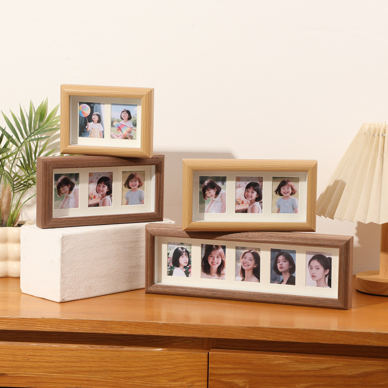 [New Product] Polaroid 3inch Photo Three-Four Panel Multi-Grid Combination Photo Frame Baby Commemorative Photo Wooden Picture Frame