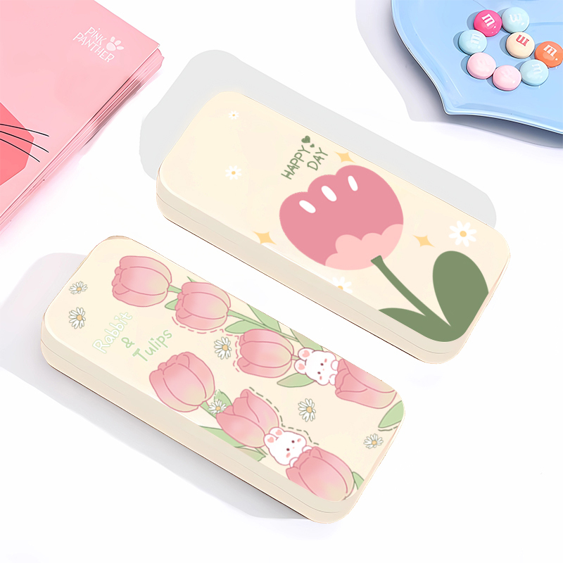 Portable Anti-Fall Sunglasses, Myopia Glasses, Boys and Girls Student Glasses Storage Box, Glasses Case, Tulip High-End Style