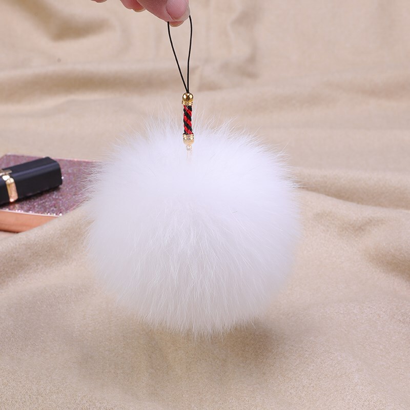 Fox Fur Ball Cute Bag Charm for Women, Real Fur High-End Car Keychain Pendant, Plush Phone Accessory