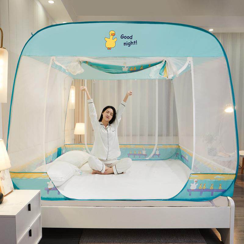Folding and folding free installation Mongolia Pack mosquito net Automatic three doors full bottom square top mosquito nets 1 5 1 8m metres