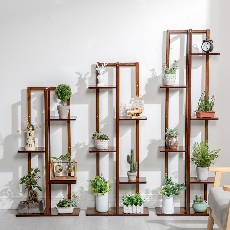 Solid wood flower stand golden simple living room modern indoor bonsai decorative frame gold Ge home floor multi-layer rack