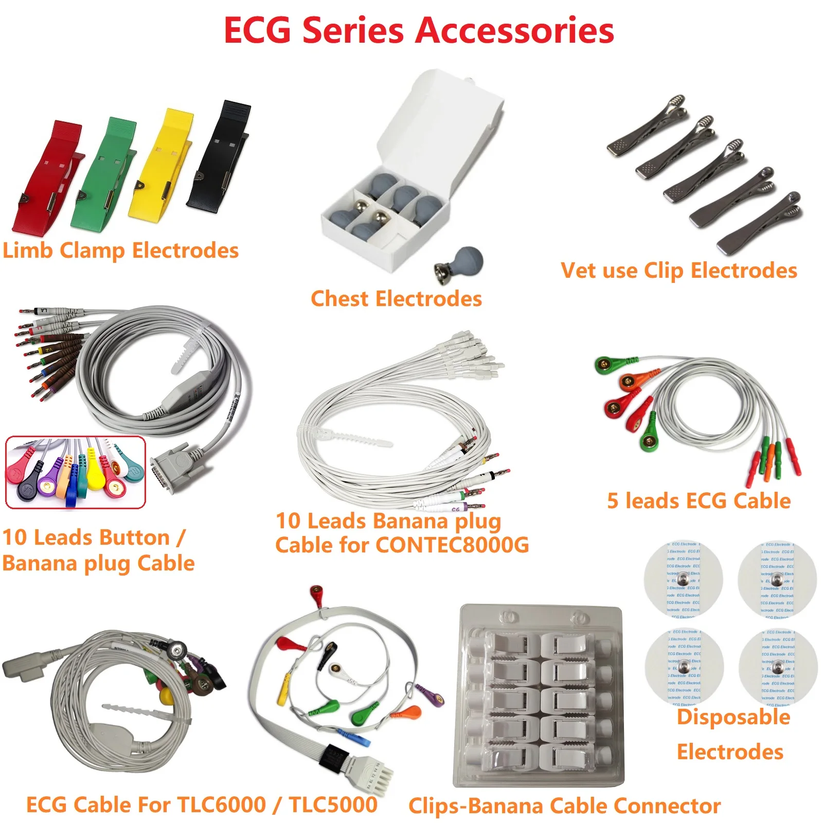 Accessories for CONTEC ECG Series, ECG Monitor, ECG Holter