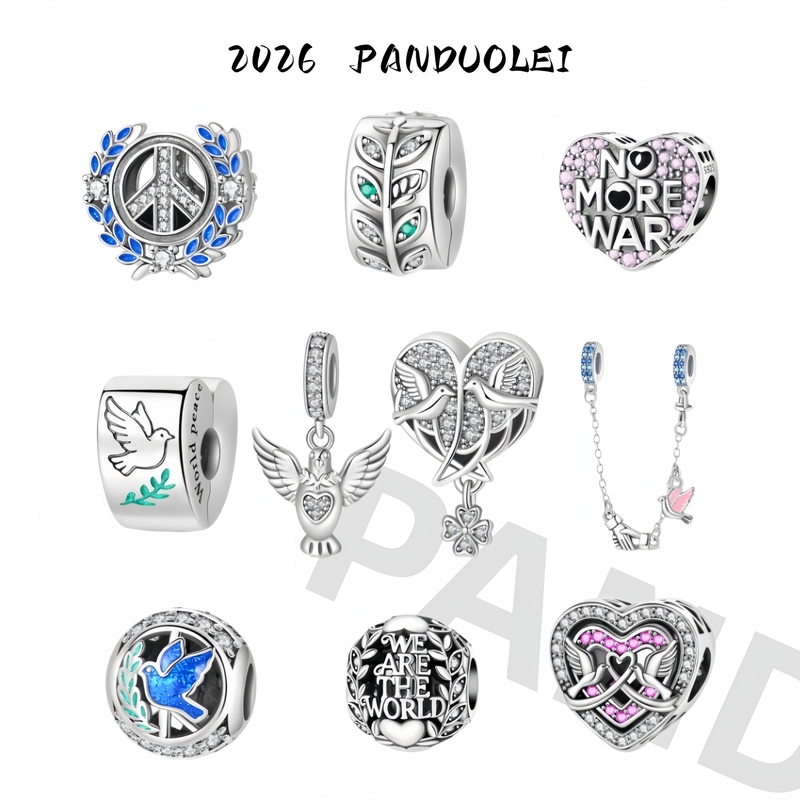 【New Product】Pan Family Style S925 Sterling Silver Bracelet DIY Beaded Peace Dove Heart-Shaped Letter Pendant Safety Chain