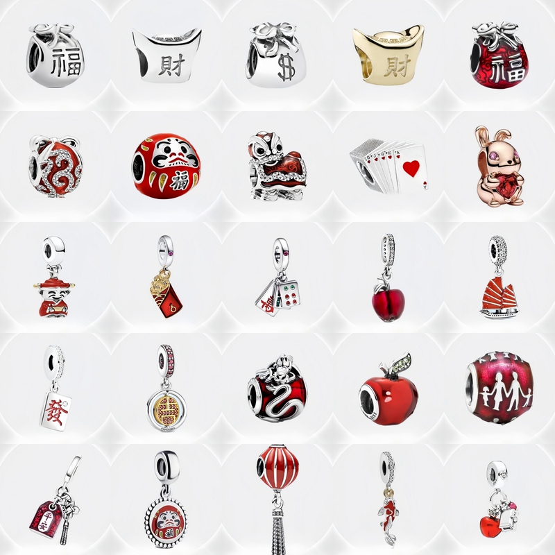 Panjia 925 Silver Chinese Style Beaded Pendant DIY Bracelet Accessory Cartoon Fortune Character God of Wealth Charm