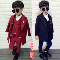 Boys suit suit autumn and winter plus velvet thickening childrens handsome dress Korean version boy woolen small suit jacket tide