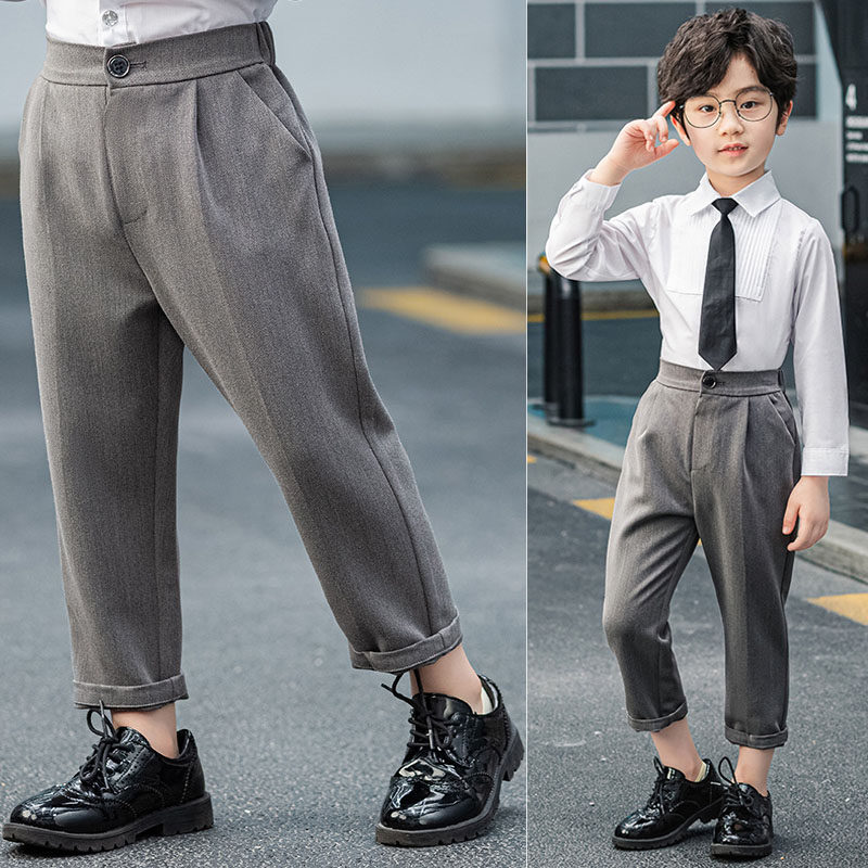 Little boy trousers 2021 spring and summer British boy casual suit pants handsome children flower girl performance dress