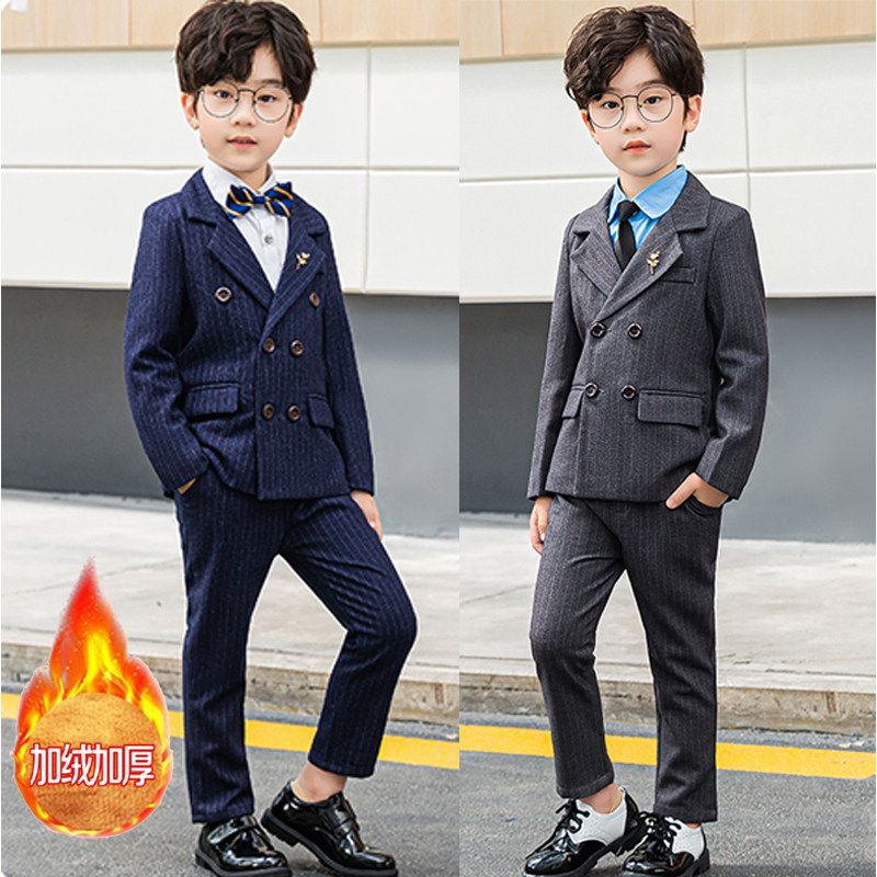 2 boy suit suit autumn and winter British style 3 children plus velvet small suit handsome 4 year old baby flower girl dress 5 tide