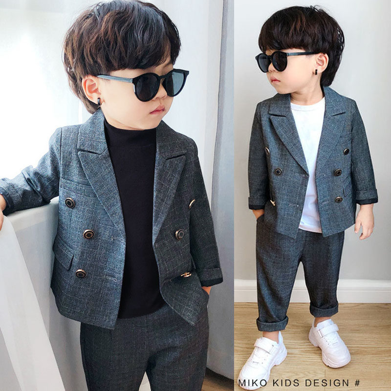 Boy suits suit Spring and autumn Inn Wind Children Leisure West clothes handsome boy flower boy flower gown children play out clothes