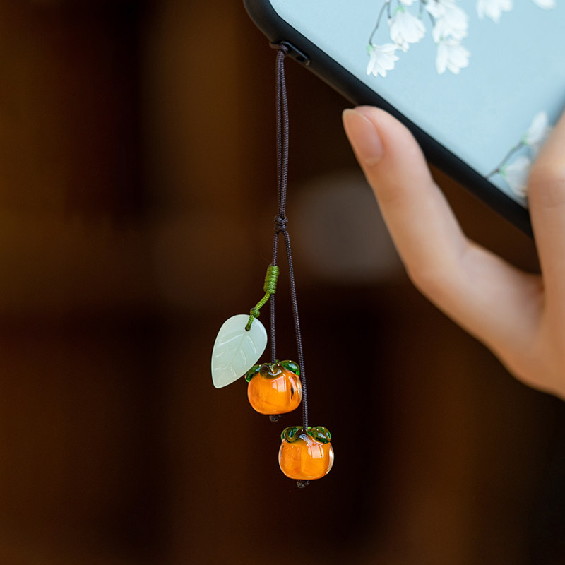 Ruyi Persimmon Mobile Phone Chain Pendant Retro Day Ensemble Young Girl's Glazed Persimmon Leaves With Cute Key Pendant-Taobao