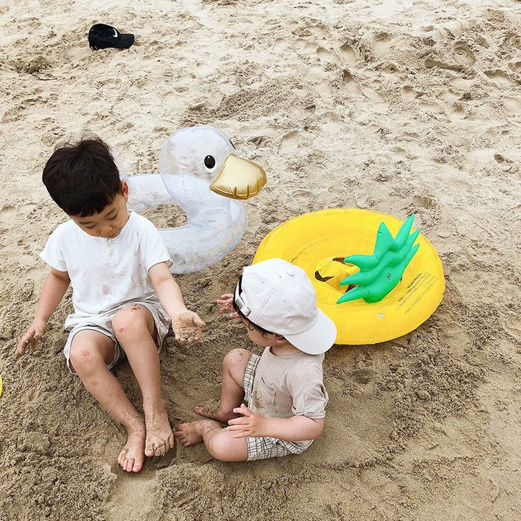 Vòng bơi dành cho trẻ em vòng đệm phòng ngừa cuộn qua vòng bơi bơm hơi lưới màu đỏ bé trong suốt đầu lớn vịt vòng nách vòng phao - Cao su nổi