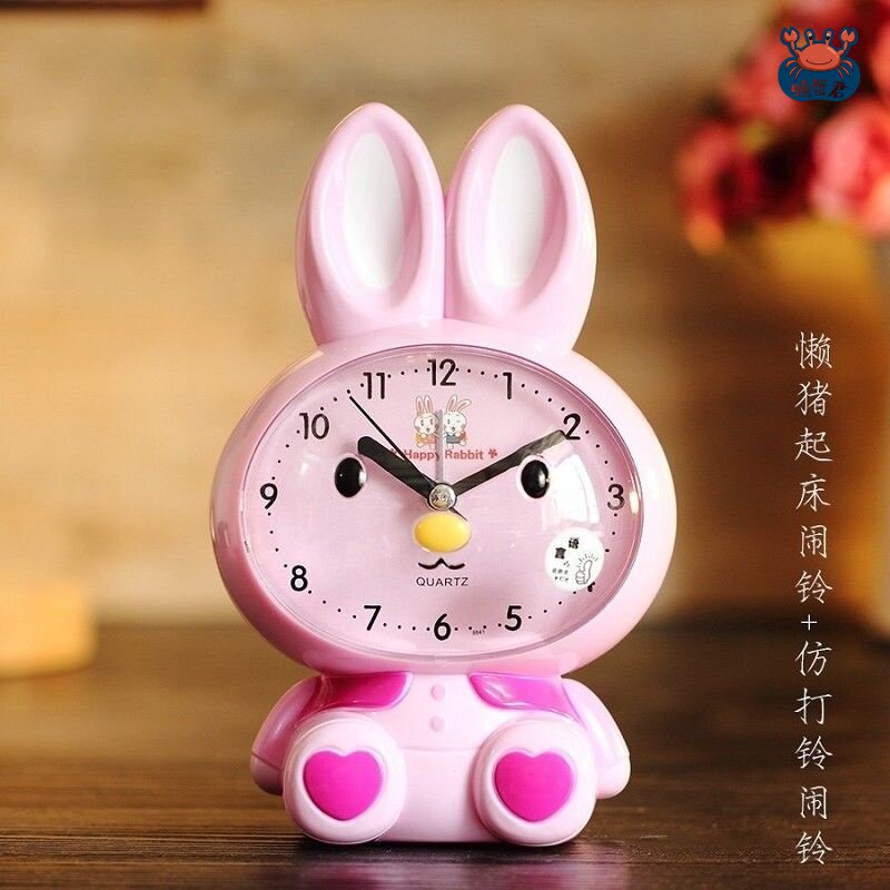 Children's alarm clock female cute baby girl get up princess two-tone girl heart creative night light mute rabbit clock