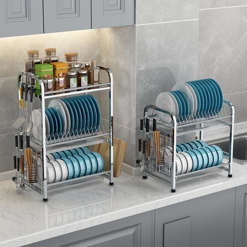 Kitchen rack stainless steel seasoning dish knife holder dish storage rack bowl cabinet countertop multi-layer bowl rack drain rack