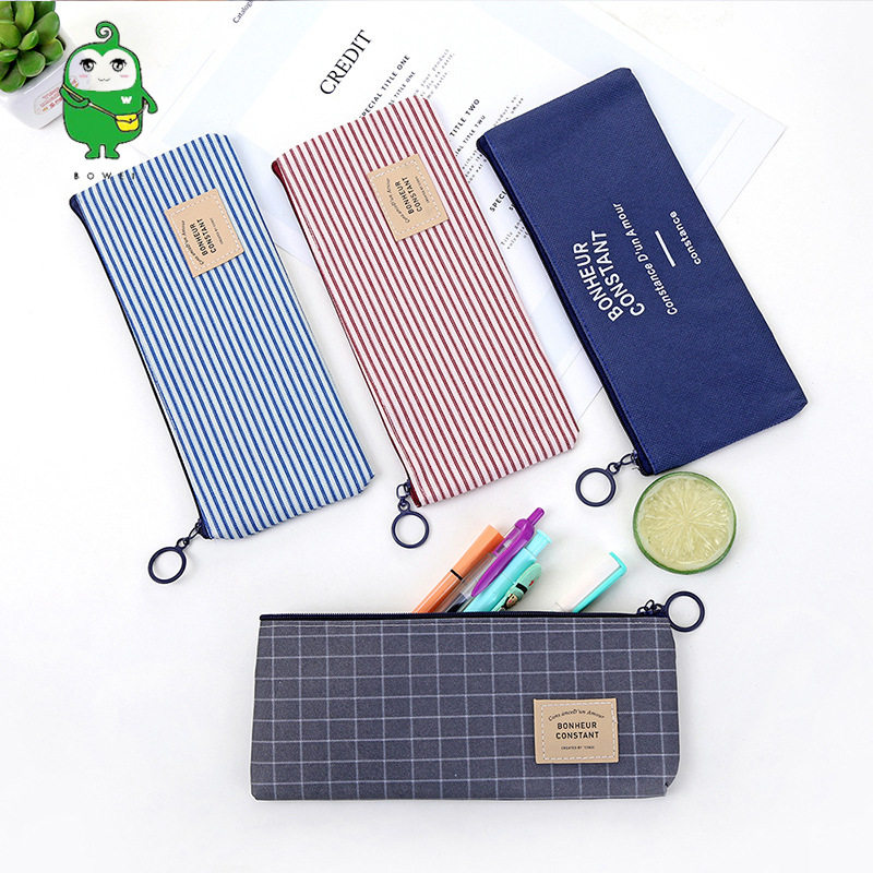 Canvas pencil case zipper large capacity pencil case female student simple creative stationery box multi-functional stationery storage bag
