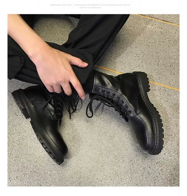 ins Martin boots da nam phong cách Anh giày dụng cụ cao cấp giày da đen xu hướng hàn quốc giày xe máy phù hợp - Giày ống