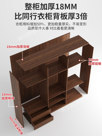 18MM厚实木衣柜2025新款家用卧室深60cm大人柜子免安装定制ENF级
