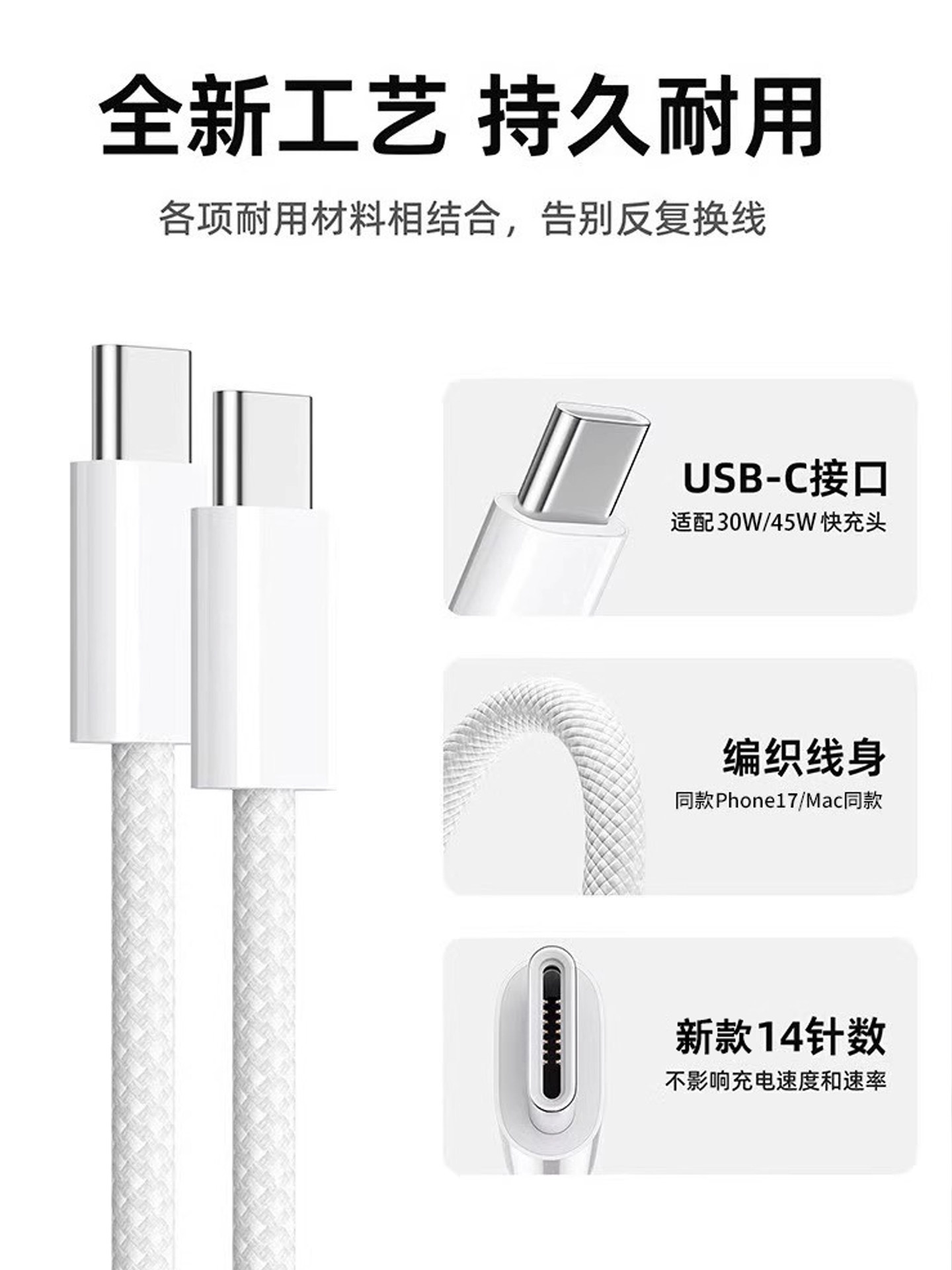 [Sf Express] Suitable for Official Dual-C Fast Charging Apple Braided Data Cable iPhone 17 Pro Max Charging Cable Apple 16 Original Cable 15 Dual Type-C Genuine Air Car-Mounted iPad Set Cable