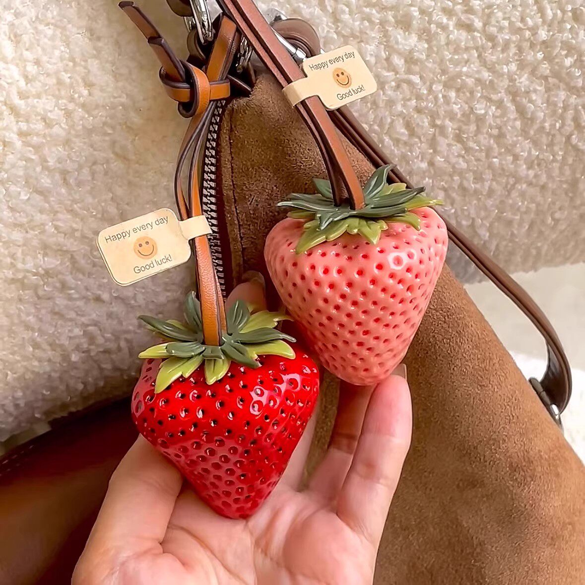 [A Big Strawberry]Resin 3D Sweet Car Keychain Decoration Gift for Couples and Best Friends