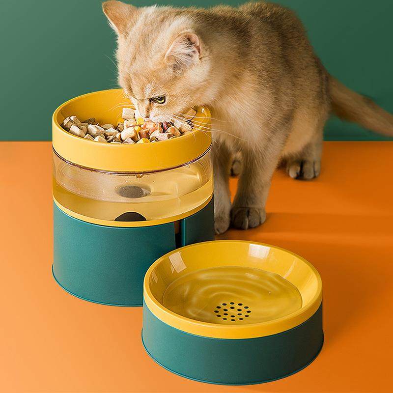Cross-border New Collision Color Automatic Feeding Device Pet Bowl heightening Neck Protection Water Dispenser Cat Bowl Water Grain Dual-use Dog Food Basin