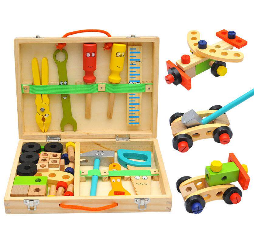 DIY disassembly and assembly screwing screw nuts combined simulation tool wooden cartoon maintenance tool box children's toys