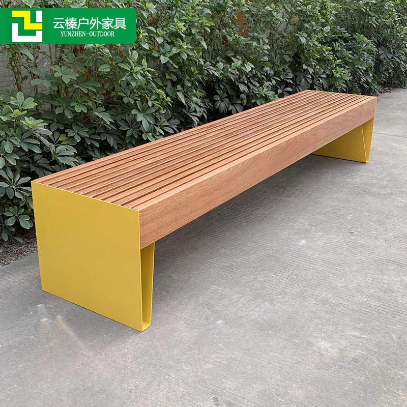 Finished Creative Park Chair Outdoor Casual Stool Stainless Steel Wood Bench Embalming Wood Casual Seat Outdoor strip stool-Taobao