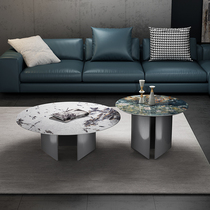 LDAD Nordic Italian luxury stone slate coffee table simple living room stainless steel feet marble round small apartment furniture