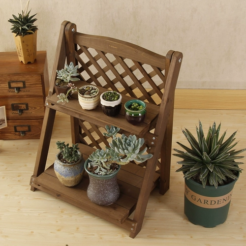 Два -слойная мини -сплошная древесина маленькая цветочная полка, сочный настольный эркуальный окно, многослойные столы на столешнике на полке балкона