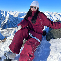 Ren Renchuan Song Yi same style wine red love ski suit suit men and women waterproof thickened single and double board 2024