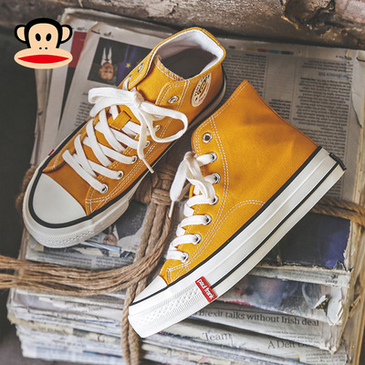 大嘴猴高帮帆布鞋女2021夏季新款百搭时尚小黑鞋休闲板鞋ins潮女