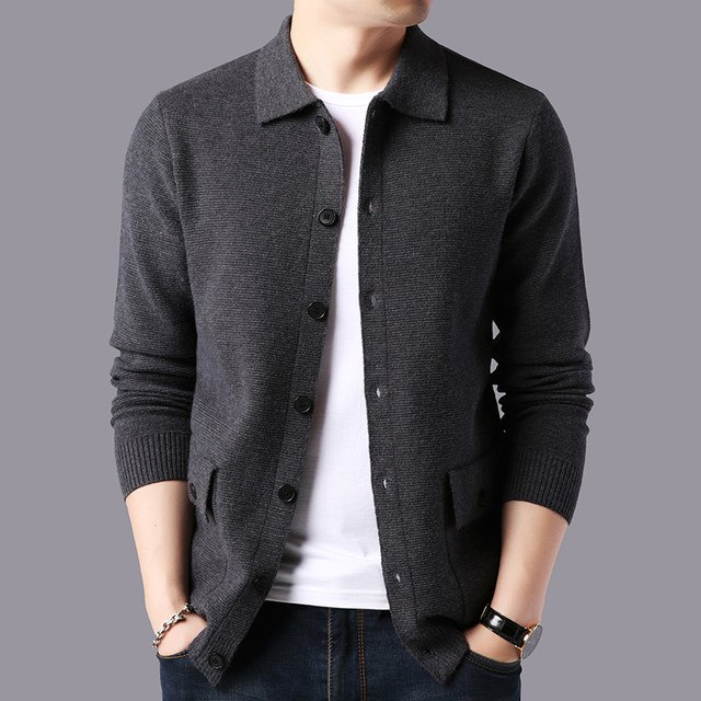 Ordos wool cardigan ເສື້ອ sweater ຜູ້ຊາຍ lapel ດູໃບໄມ້ລົ່ນ sweater ວ່າງກະເປົ໋າແຂງ cashmere jacket