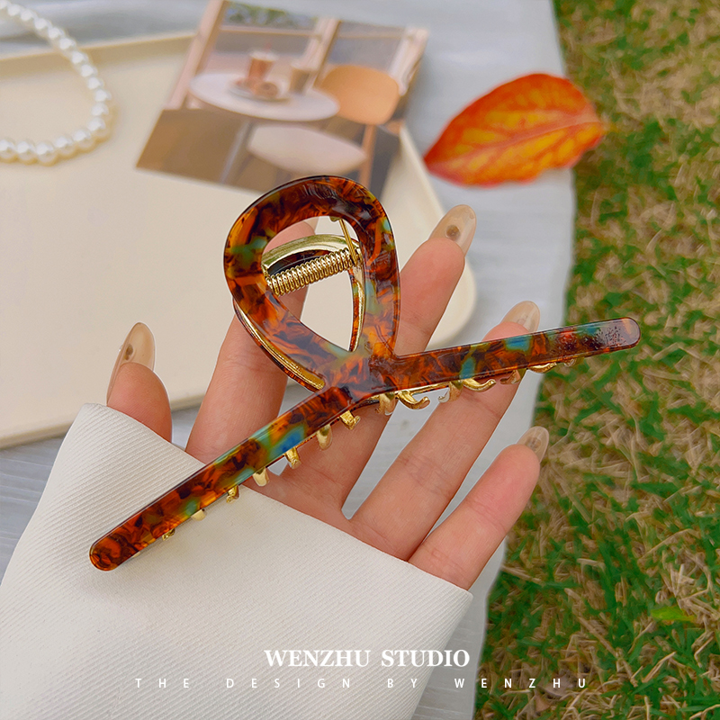 images 2:High-end sensory metal acetate scratched with the female large hair clip Korean elegant temperament head splint headdress shark clip