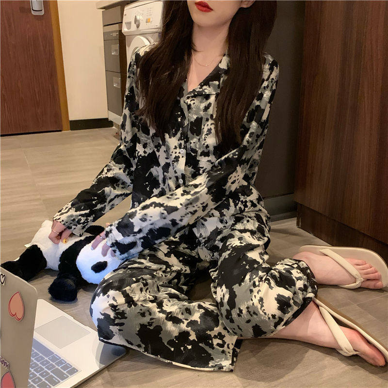 Long sleeve dabbed pyjamas female cotton quality spring fall extractable with online red temperament fashion home Clothing Reduction of the Aging Foreign Pie Suit