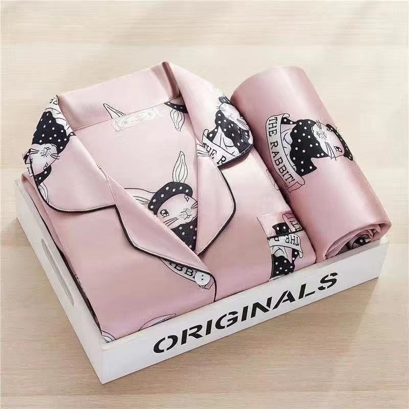 Pajamas women summer ice silk long sleeve summer thin simulation silk spring and autumn winter home clothing ladies two-piece suit