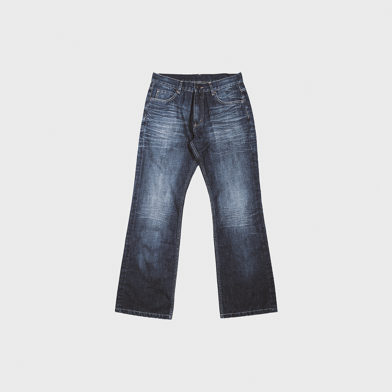 Yeehaw “Midnight” Midnight Blue Washed Three-Dimensional Pleated Flared Jeans
