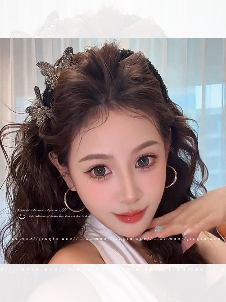 Light Luxury Rhinestone Butterfly Headband for Women 2025 New Style High-End Toothed High Cranial Headband for Washing Face and Holding Hair Accessories