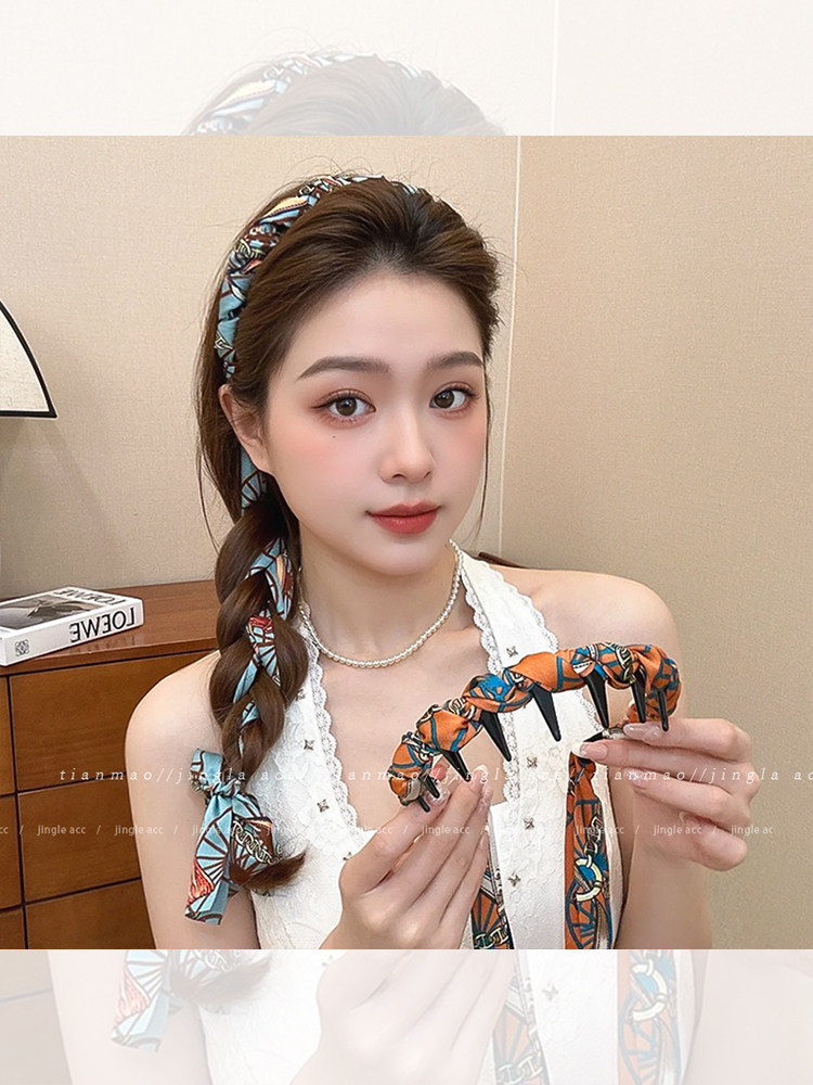 Vintage Toothed Comb Wave Ribbon Headband for Women 2025 New High Cranial Top Hair Tie Integrated Headband Hair Tie Hairpin Headwear