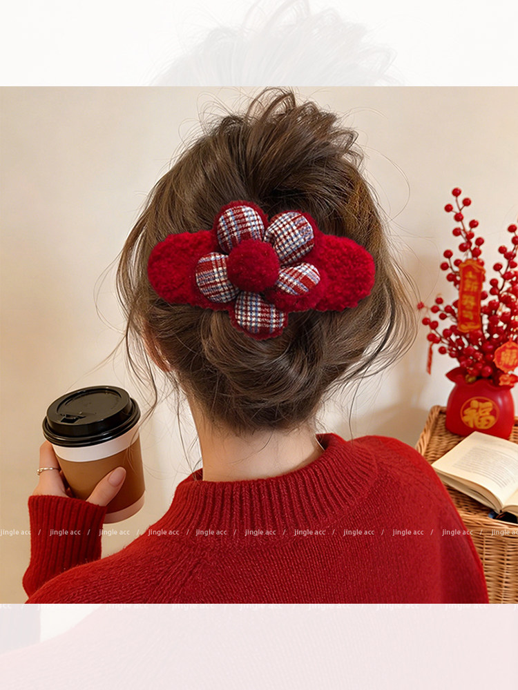 New Year Hair Accessories Red Duckbill Hair Clip for Women 2026 New Style Updo Claw Clip Back of Head Hairpin New Year Headwear