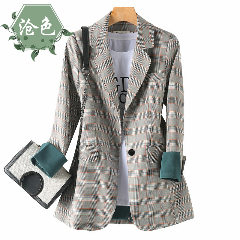 Net red plaid blazer women's 2021 early autumn new Korean version loose fashion temperament autumn casual small suit handsome