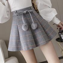 High waisted woolen skirt womens plaid skirt 2021 New Autumn Spring students pleated skirt skirt skirt a-shaped puffy skirt