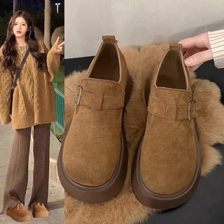 European station genuine leather thick-soled birkenstock shoes for women autumn and winter 2025 new heightening lazy casual slip-on loafers