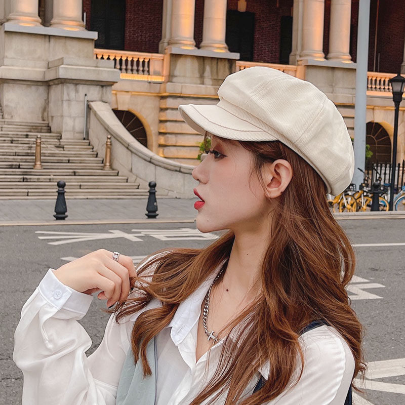 Evidison Free painter hat female Japanese literary all-match solid color travel casual peaked fashion octagonal hat