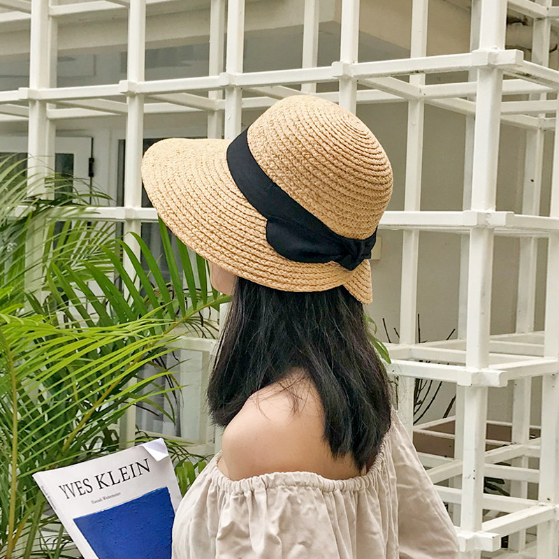 Evidison Free summer fisherman hat women's big brim Raffia sunscreen Japanese beach sunshade outing straw hat