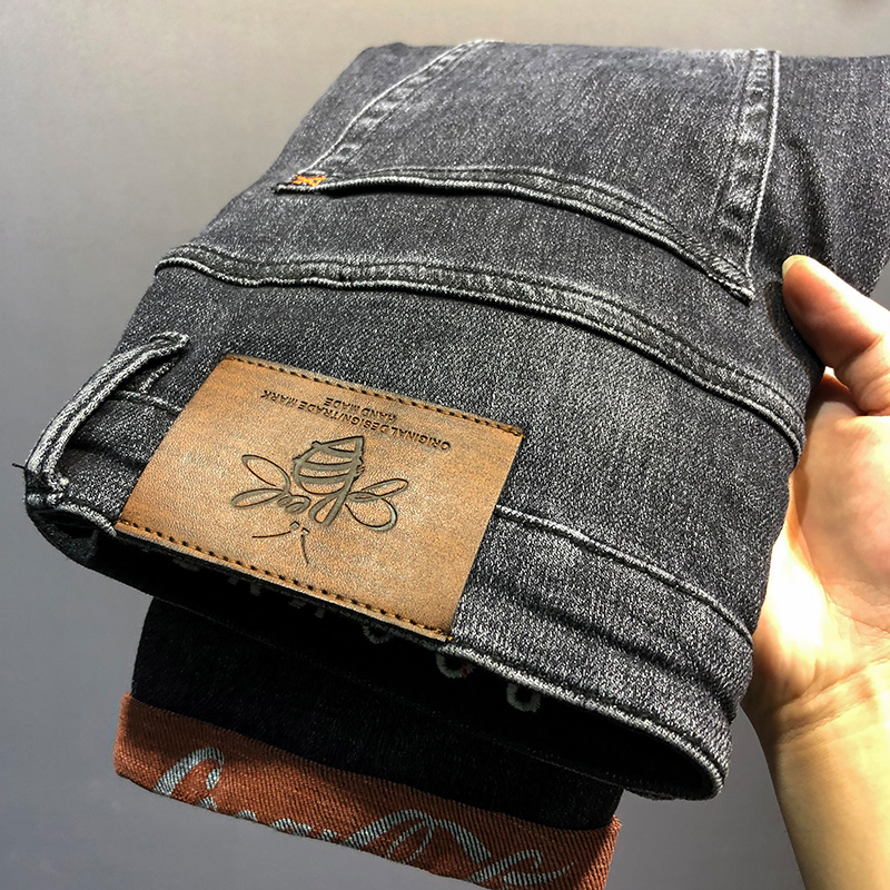 Wash retro nostalgic tobacco gray jeans men's slim feet trendy brand Autumn New elastic high-end pants