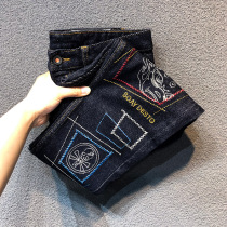 2020 autumn new jeans mens high-end embroidery Korean slim-fit small pants fashion all-match long pants trend
