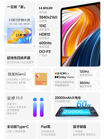 2025 Model Ultra-Large 15inch International Version Tablet Phone iPad Max for Seniors, Gaming, Office, Music Player, Learning Device, Full Network Compatibility, Two-In-One, Compatible with Xiaomi, Lenovo, Oppo, with Headphones