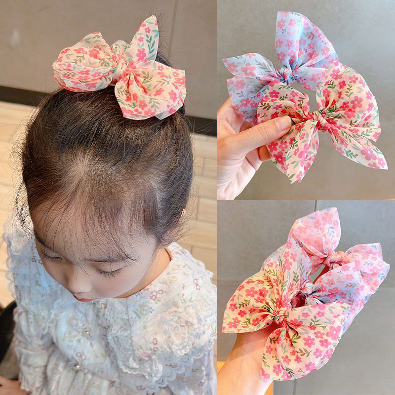 Korean version of the flower bow hairpin headdress summer princess girl pink hairpin primary school students sweet mesh hair accessories